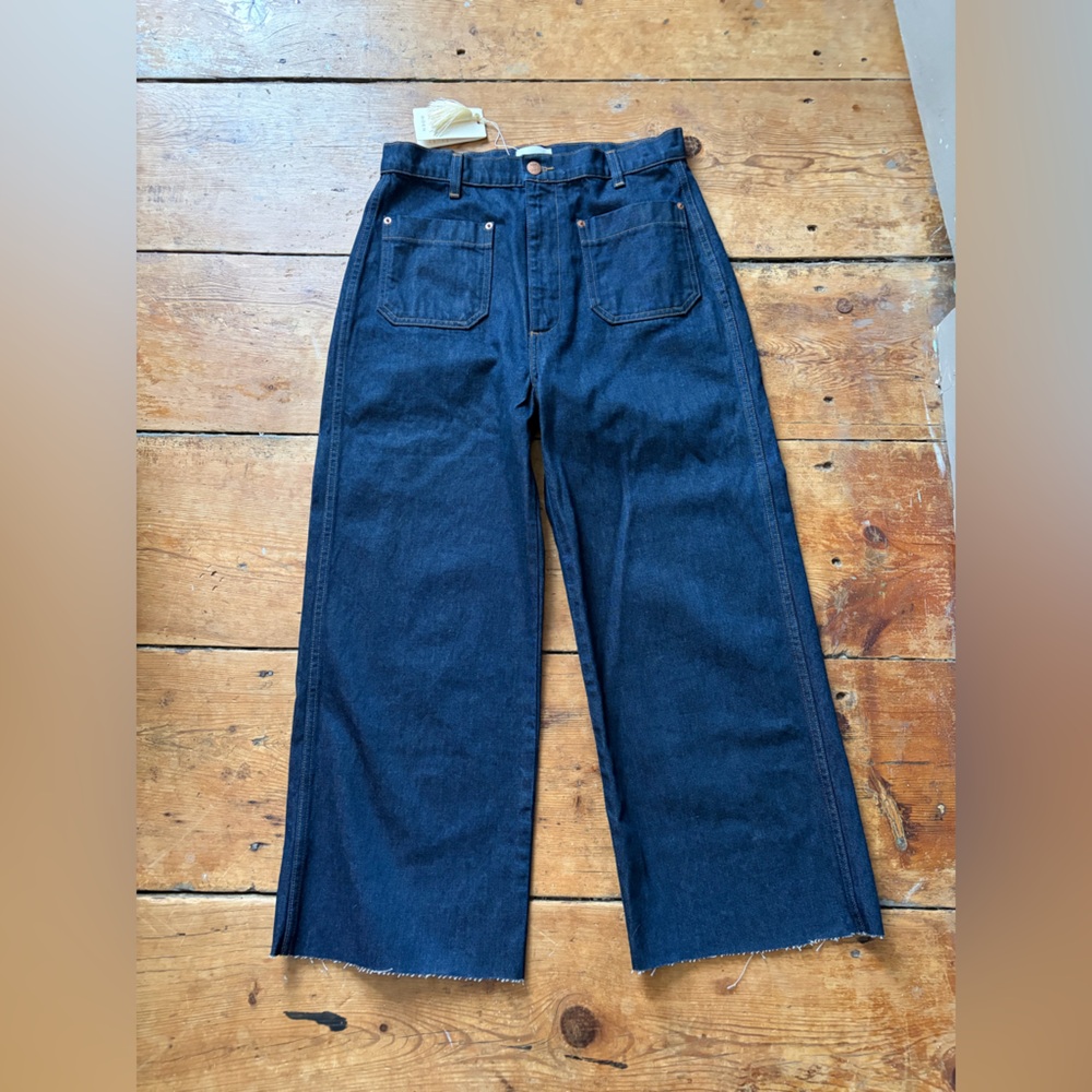 NWT Doen Newport High Rise Wide Leg Jeans Rinse Wash SZ 29/Petite Length/Raw Hem